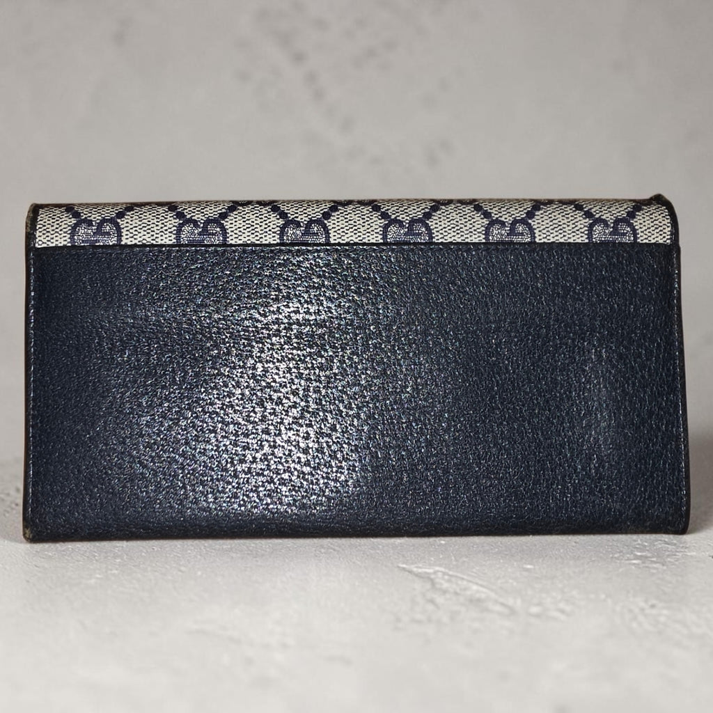 Vintage Gucci GG Monogram Canvas Navy Leather Continental Bifold Long Wallet