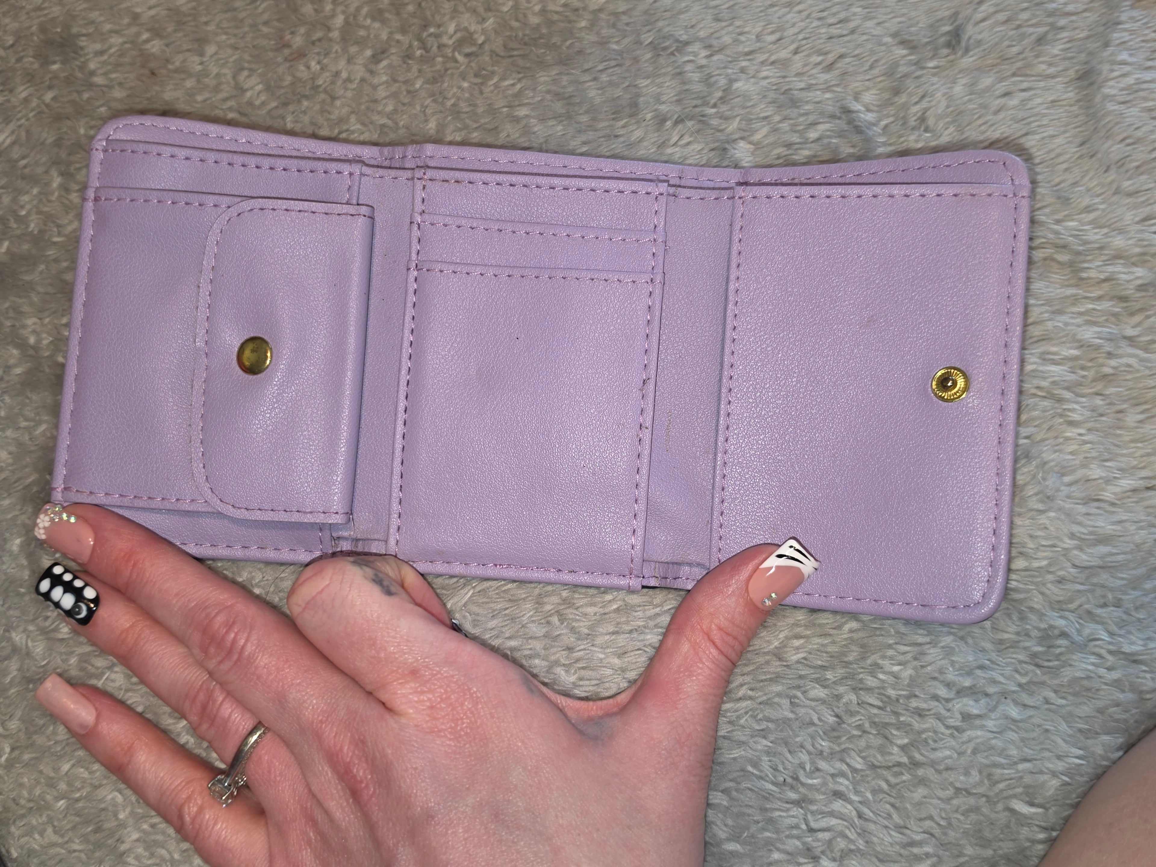 JILL STUART Navy Blue Tri-Fold Wallet with Lavender Interior