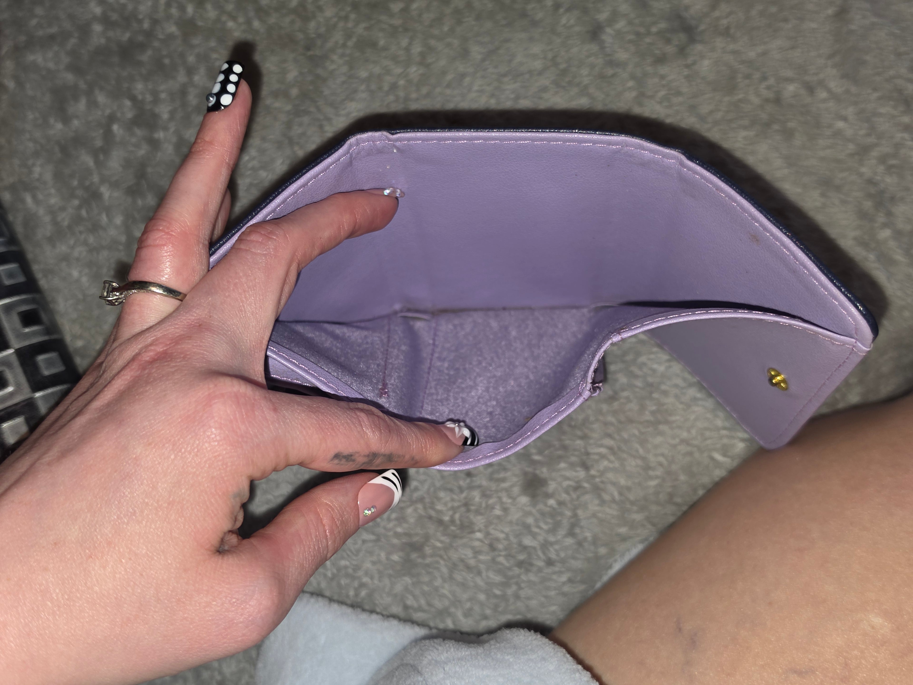 JILL STUART Navy Blue Tri-Fold Wallet with Lavender Interior
