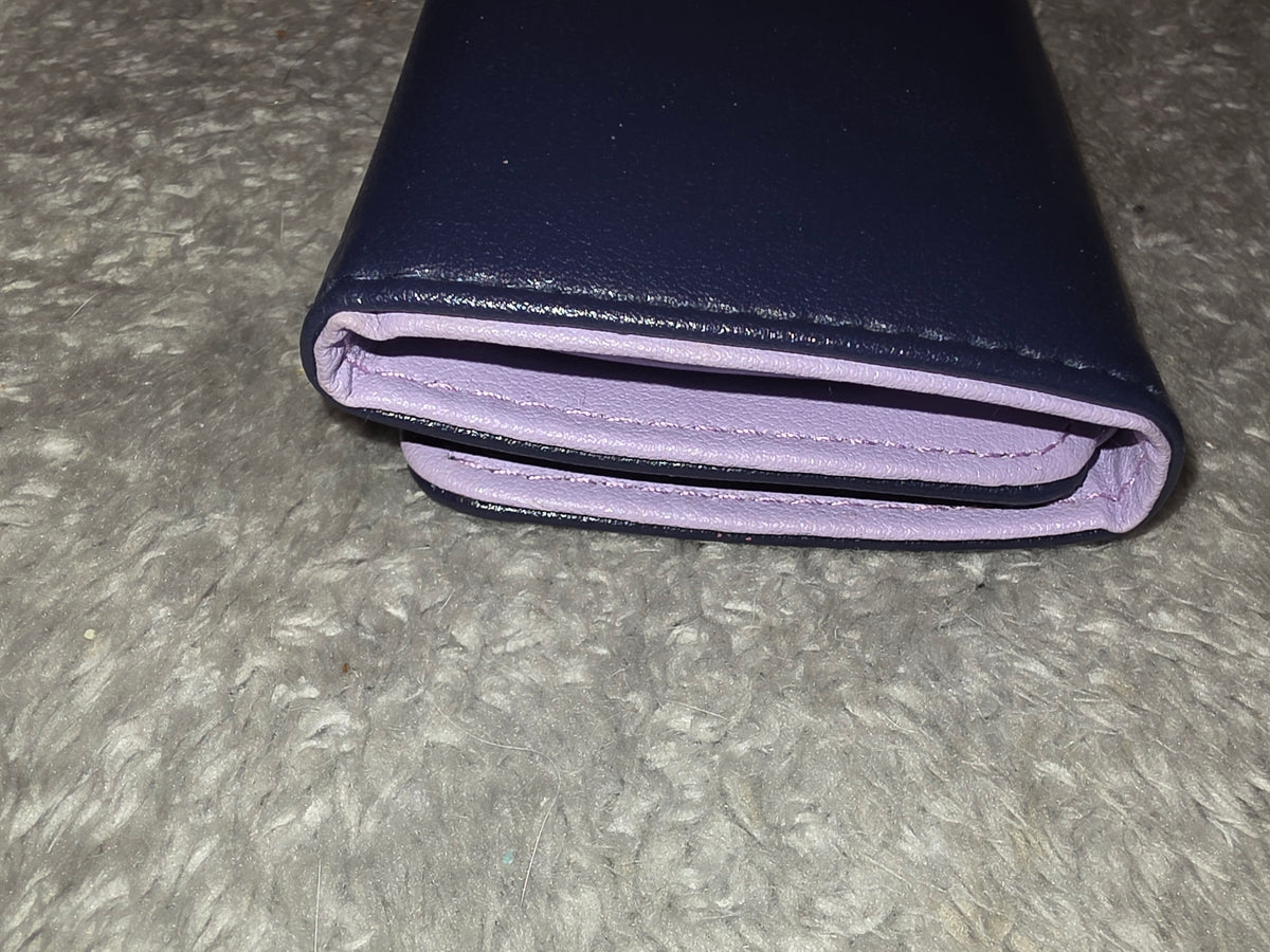 JILL STUART Navy Blue Tri-Fold Wallet with Lavender Interior