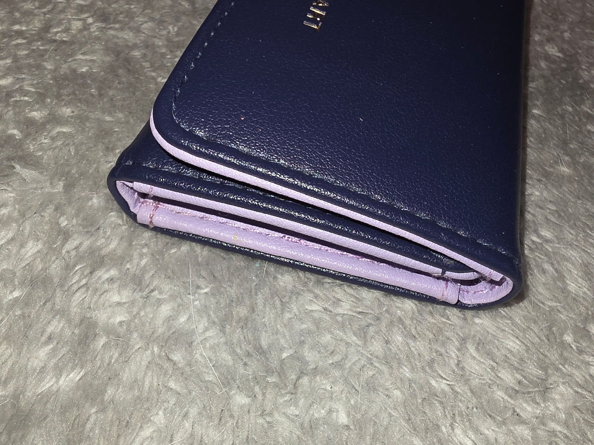 JILL STUART Navy Blue Tri-Fold Wallet with Lavender Interior