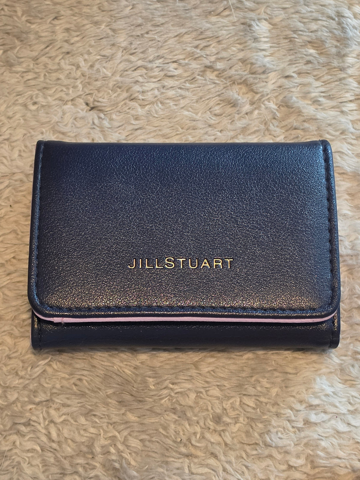 JILL STUART Navy Blue Tri-Fold Wallet with Lavender Interior