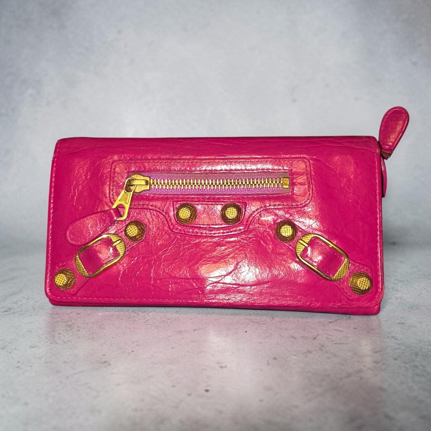 Balenciaga Giant 12 Gold City Continental Wallet Magenta Pink Lambskin