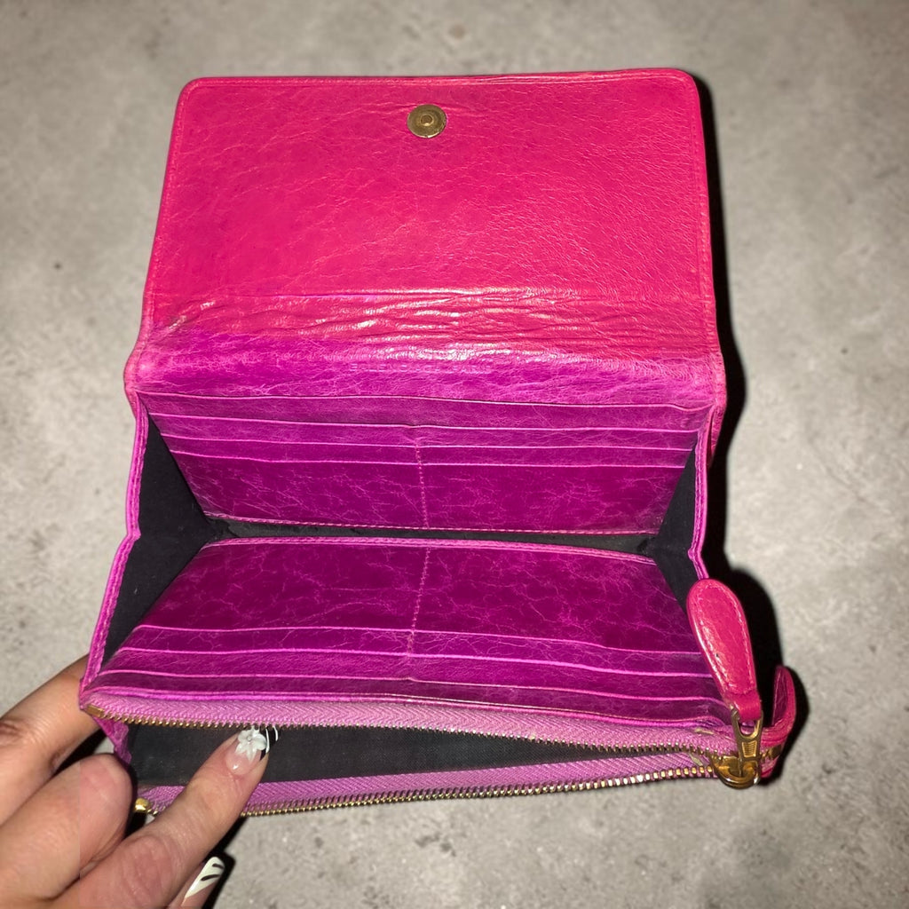 Balenciaga Giant 12 Gold City Continental Wallet Magenta Pink Lambskin