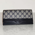 Vintage Gucci GG Monogram Canvas Navy Leather Continental Bifold Long Wallet